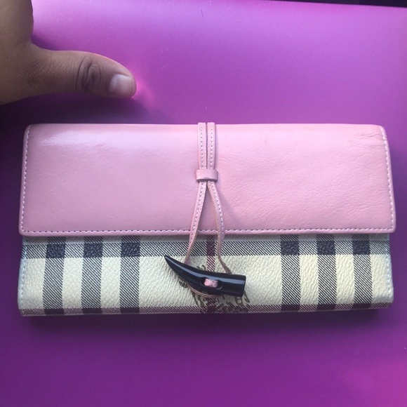 Burberry Handbags - RARE Burberry Long Wallet Pink Leather Haymarket